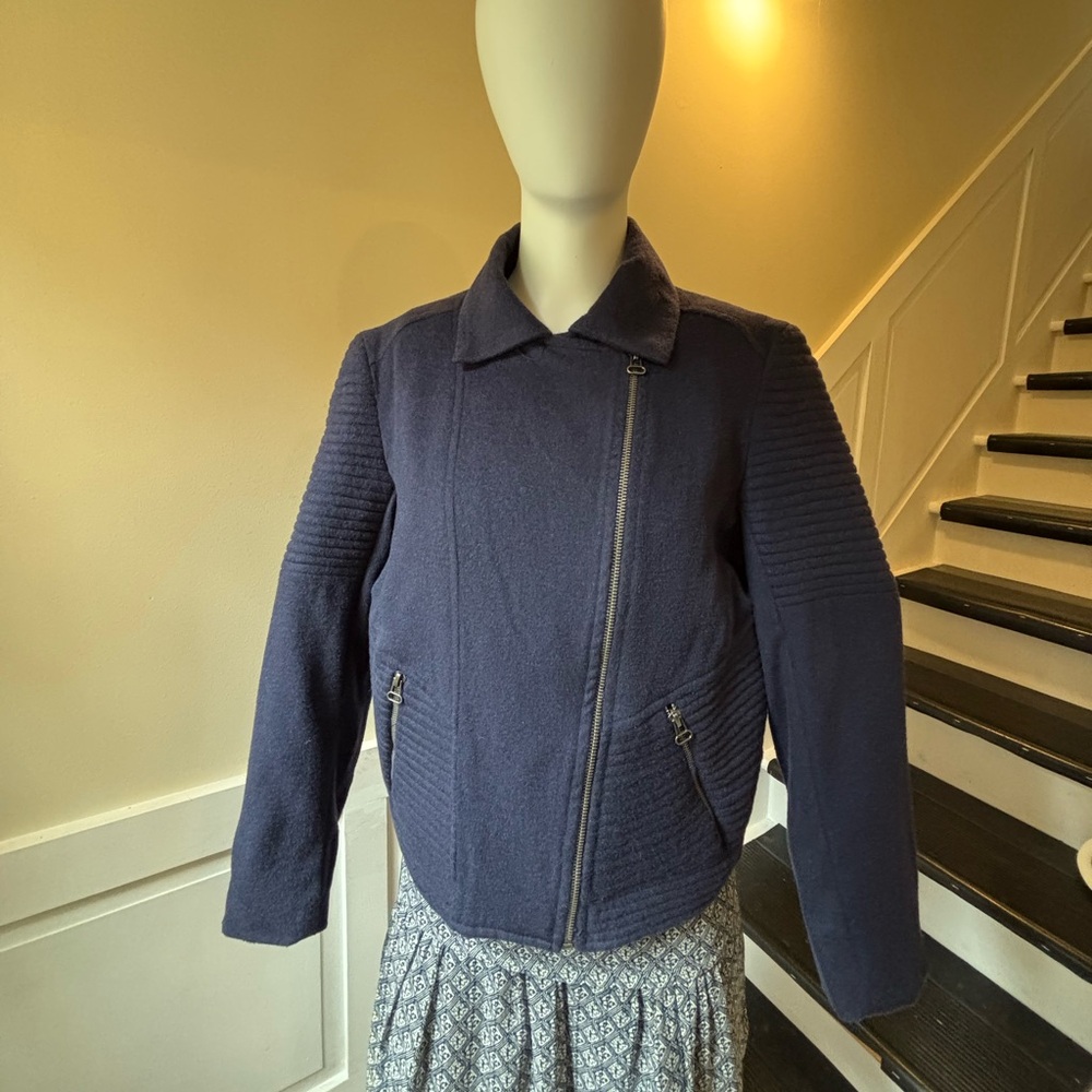 Women's Navy Wool blend Bomber Jacket